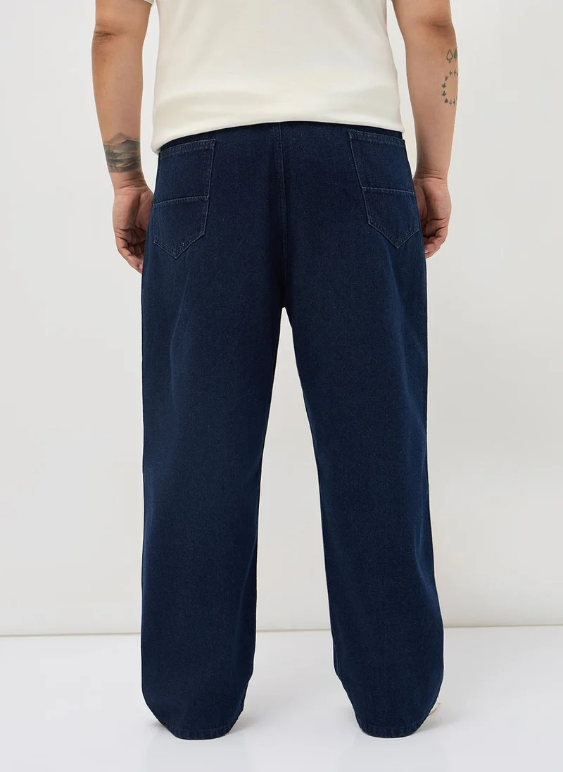 Urbano Fashion  Urbano Plus Men's Dark Blue Loose Baggy Fit Washed Denim Jeans Non-Stretchable for Men | Best Price UAE